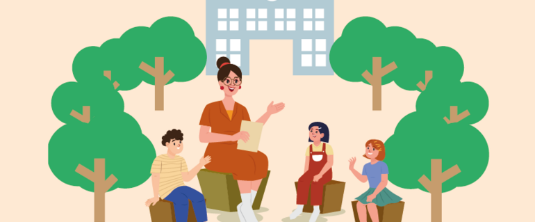 Illustration de : La classe dehors de l'école Raymond Queneau